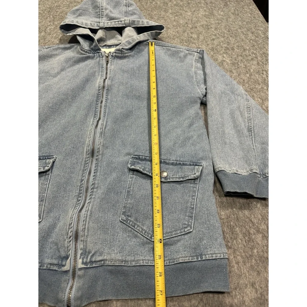 91 Cotton On Denim Blue Light Wash Hooded Full Zip Jean Jacket - Size 8 - Picture 8 of 11